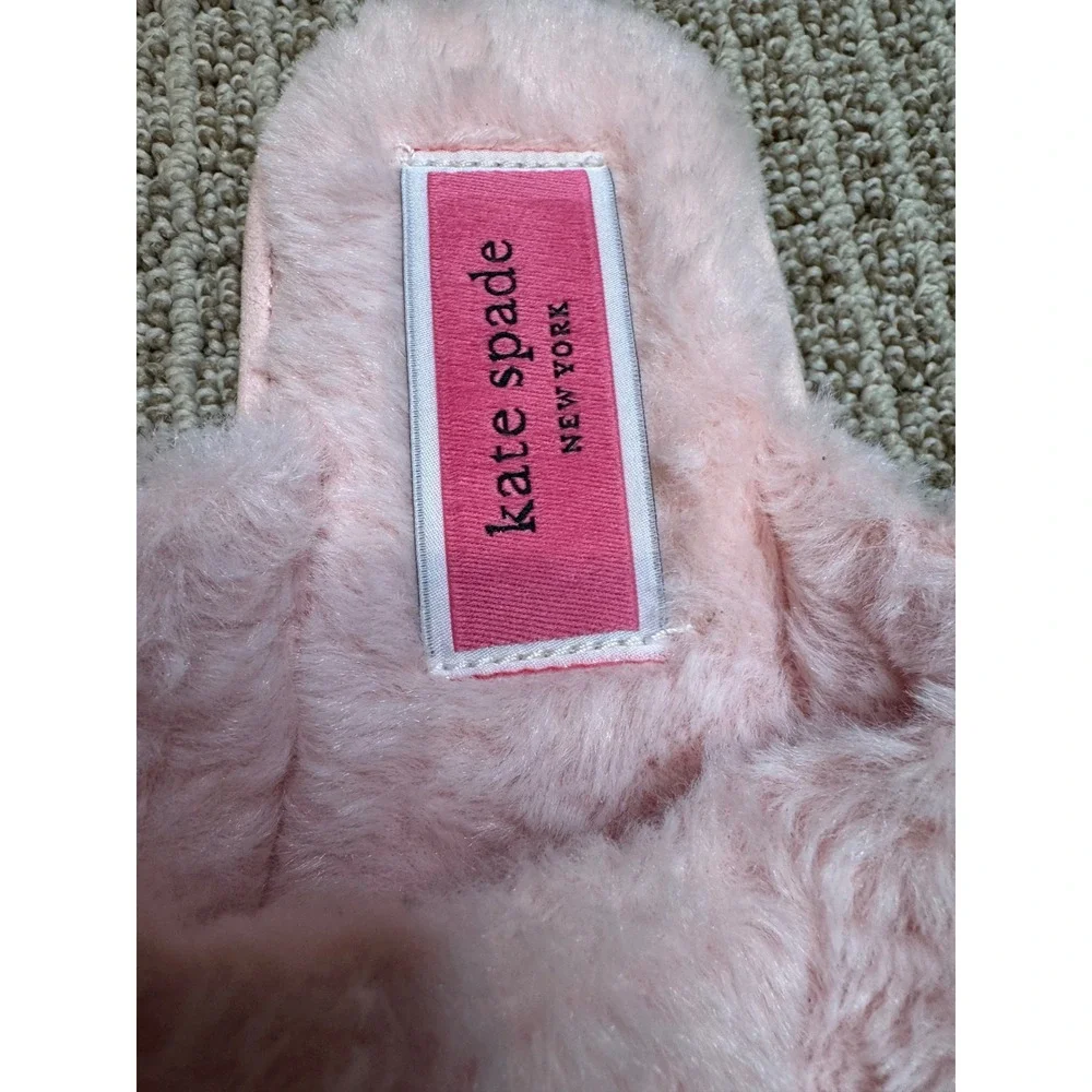 Kate Spade Lacey Pink Faux Fur Bow Slippers Women's‎ Size 9B